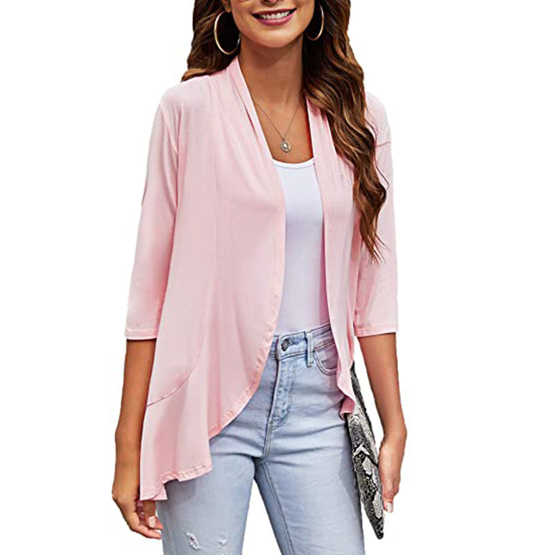 Solid Color 3/4 Sleeve Ruffle Top
