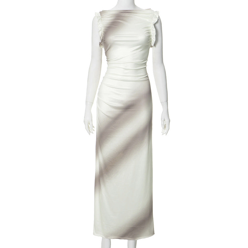 Elegante geplooide jurk met hoge taille en slanke lengte