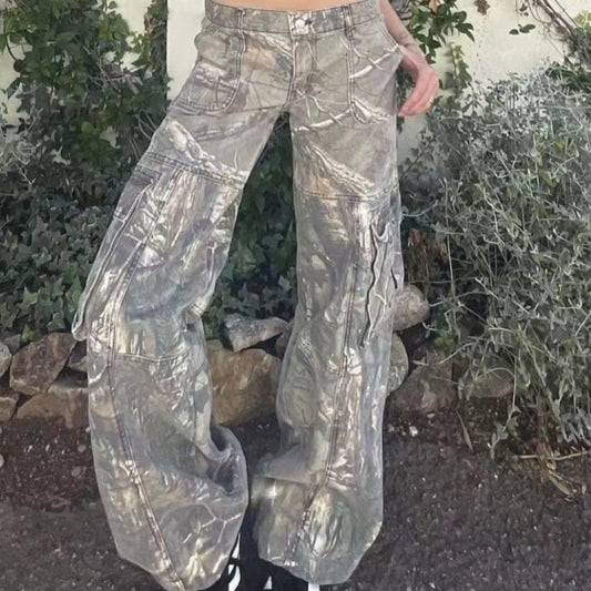 Sexy Camouflage Straight Loose Low Waist Pocket Jeans