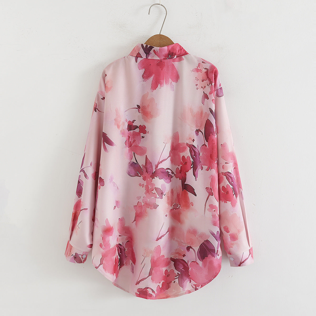 Bloemenprint los kraag shirt met lange mouwen