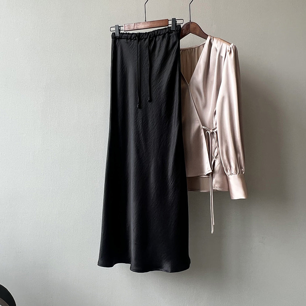 Drawstring Satin Skirt