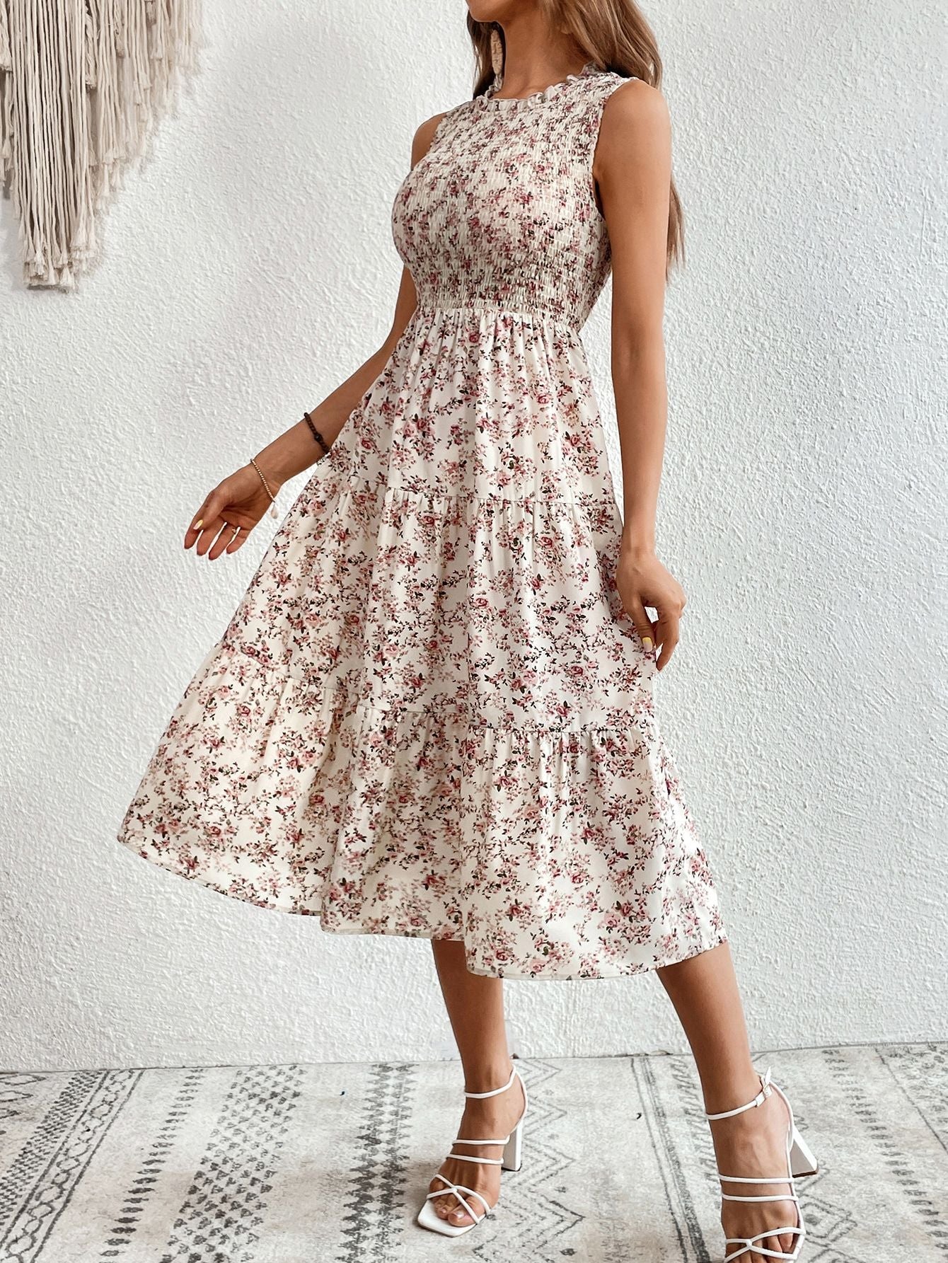 Robe trapèze élégante à imprimé floral