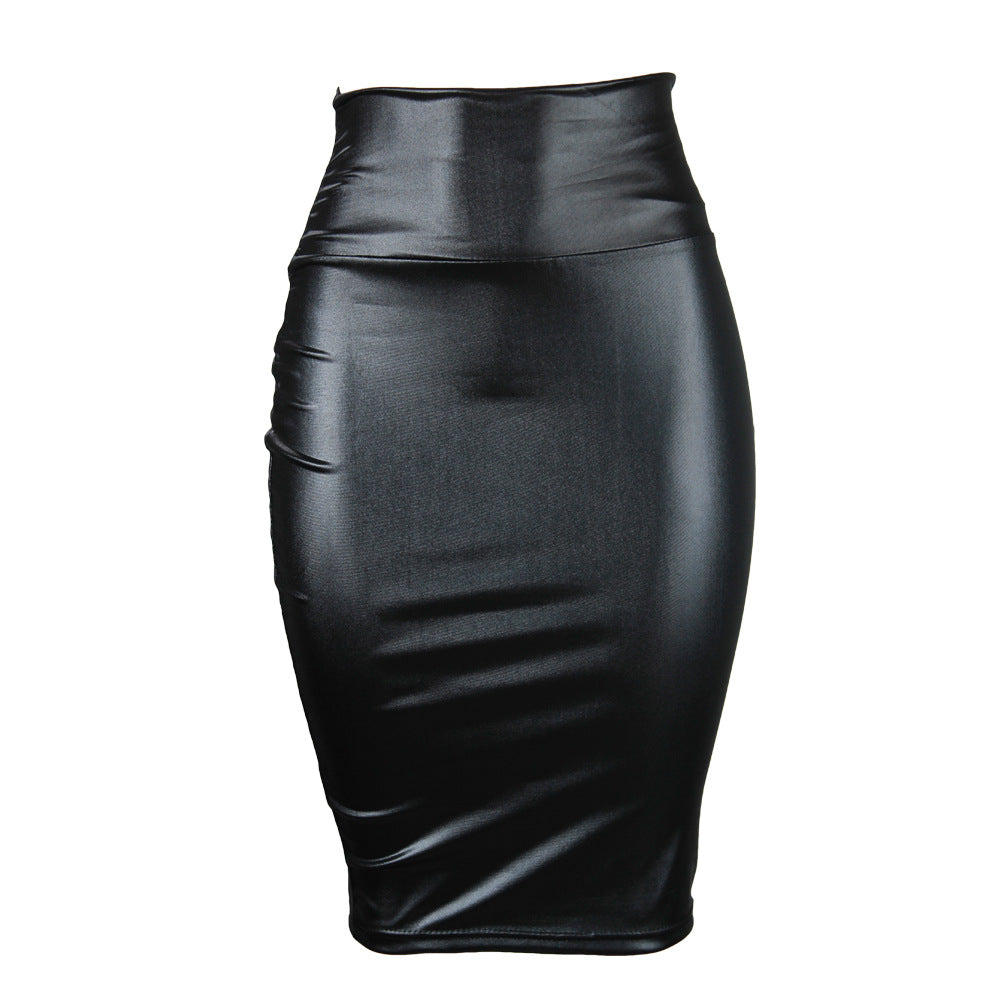 Faux Leather Hip Sexy High Waist Stretch plus Size Skirt