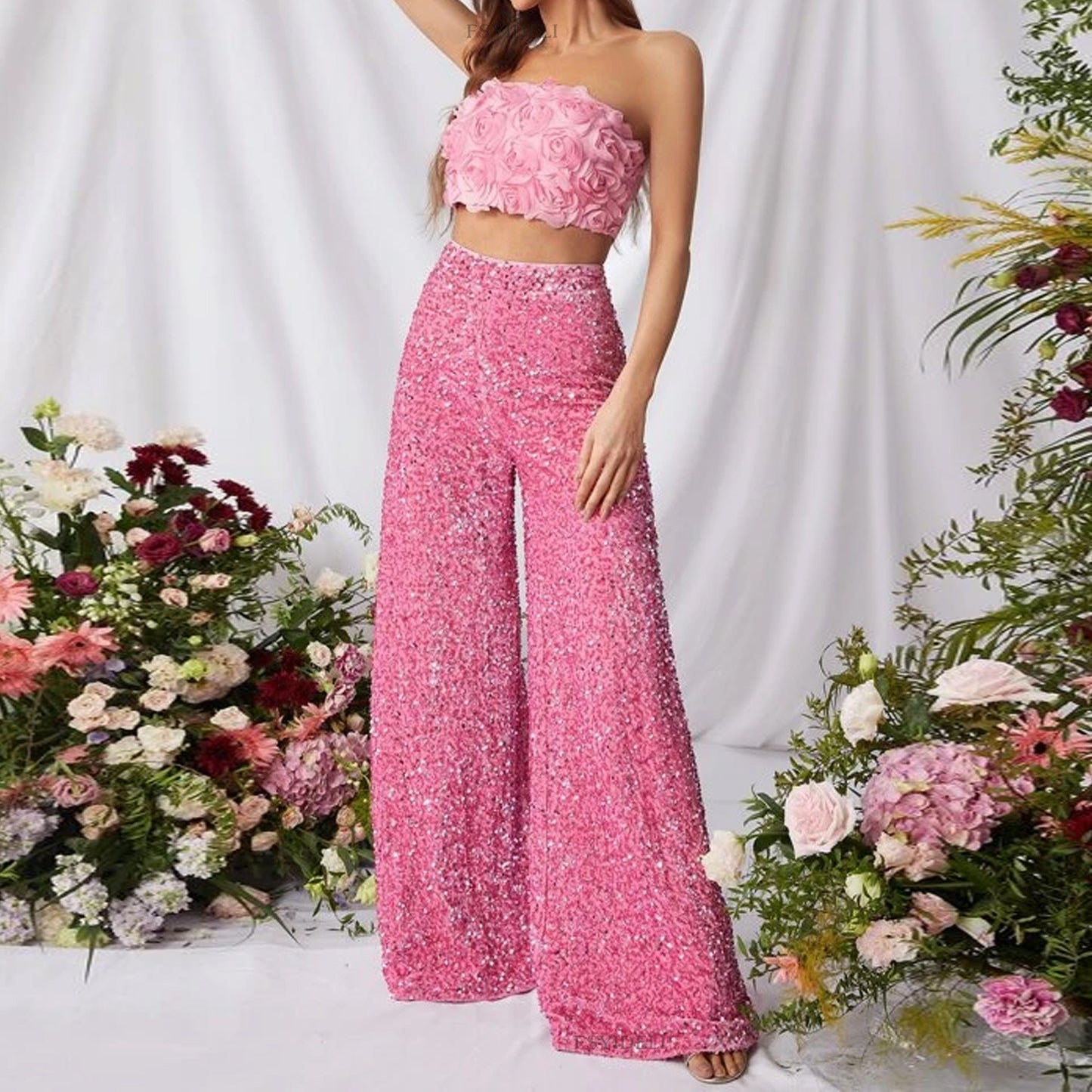 High Waist Slimming Sequin Wide Leg Pants