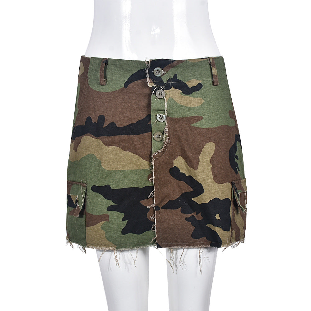 Summer Full Open Skirt  Camouflage Wrapped Skirt