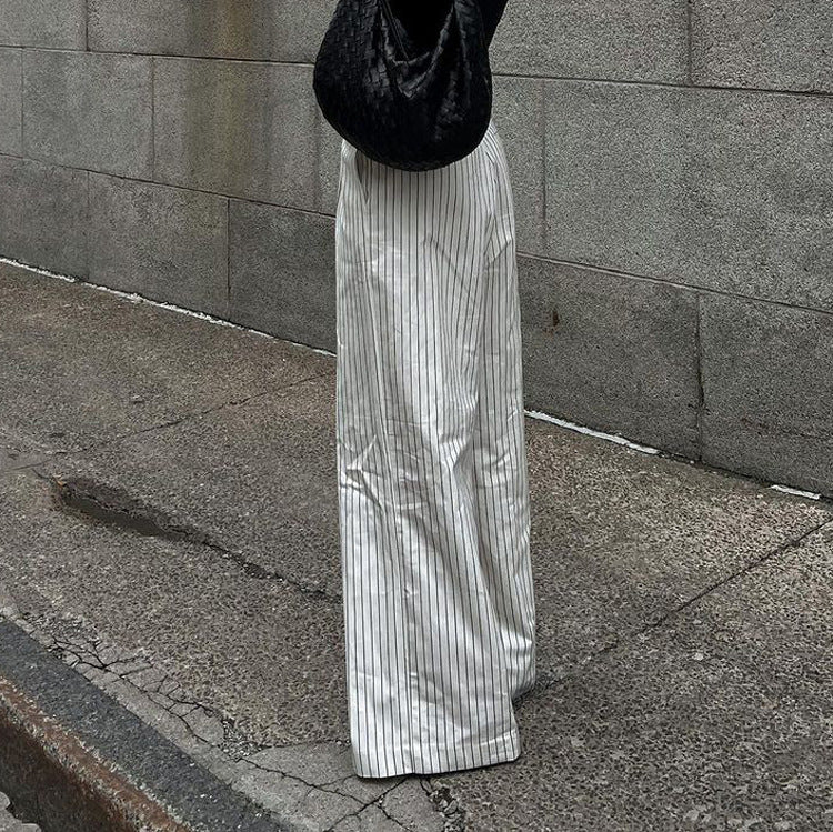 Retro Simple Black White Striped Wide Leg Pants