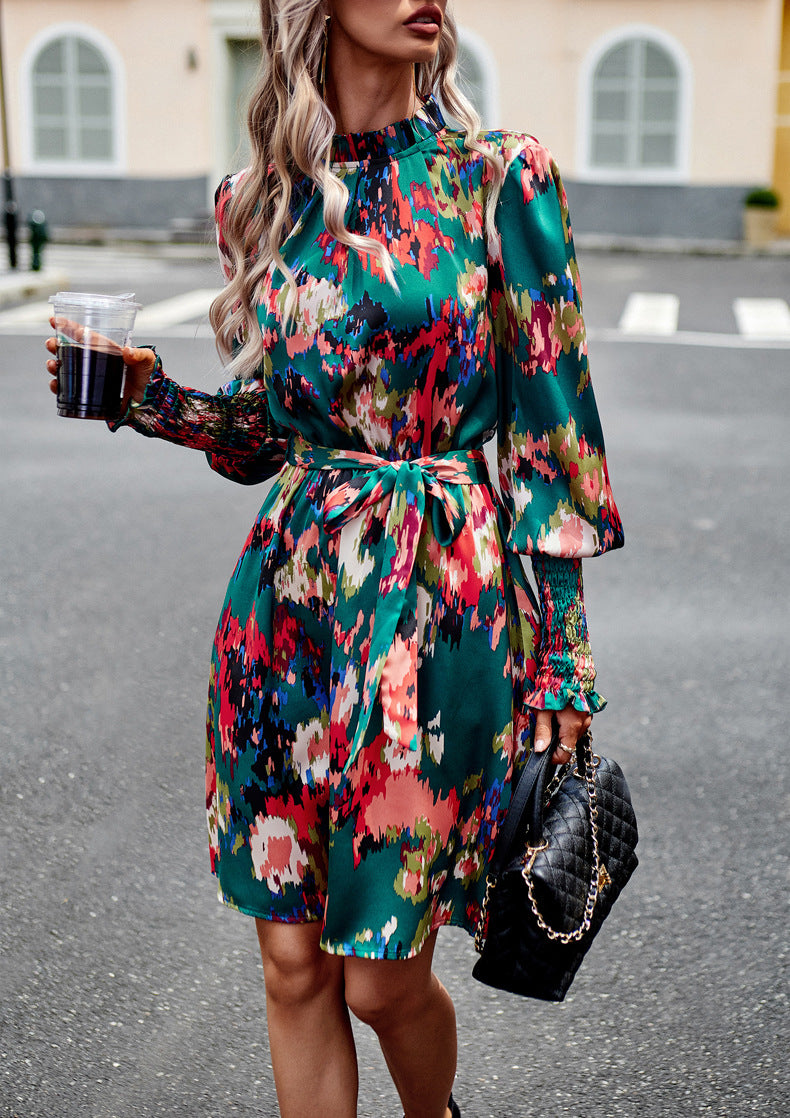 Printed Elegant Long Sleeve Dress