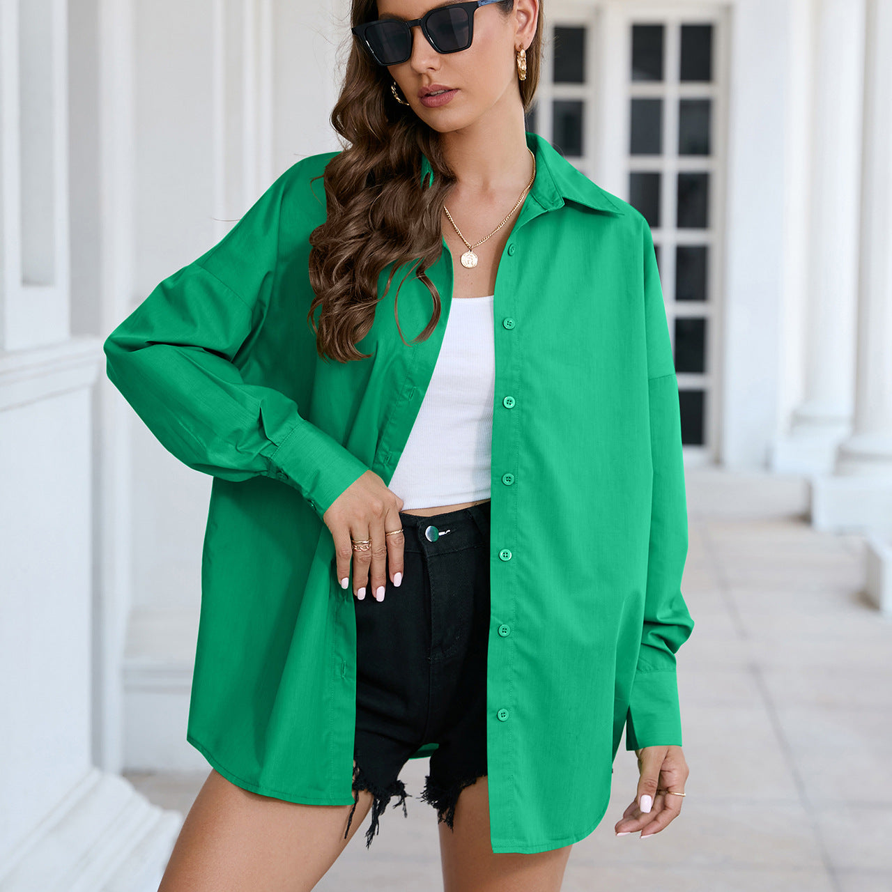Cotton Solid Color Bright Shirt