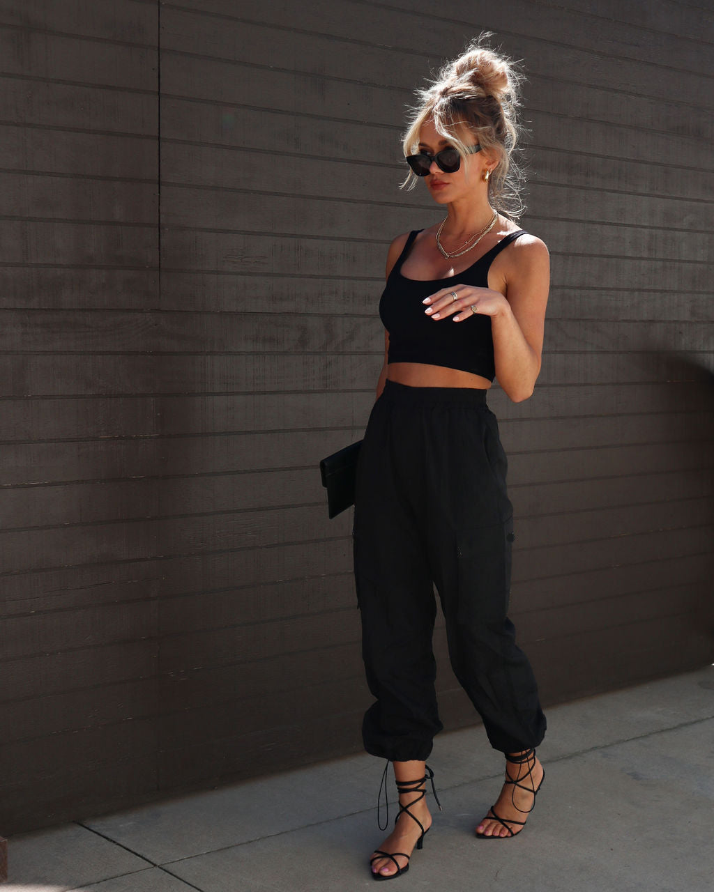 Elastic Waist Loose Drawstring Ankle Tied Cargo Pants