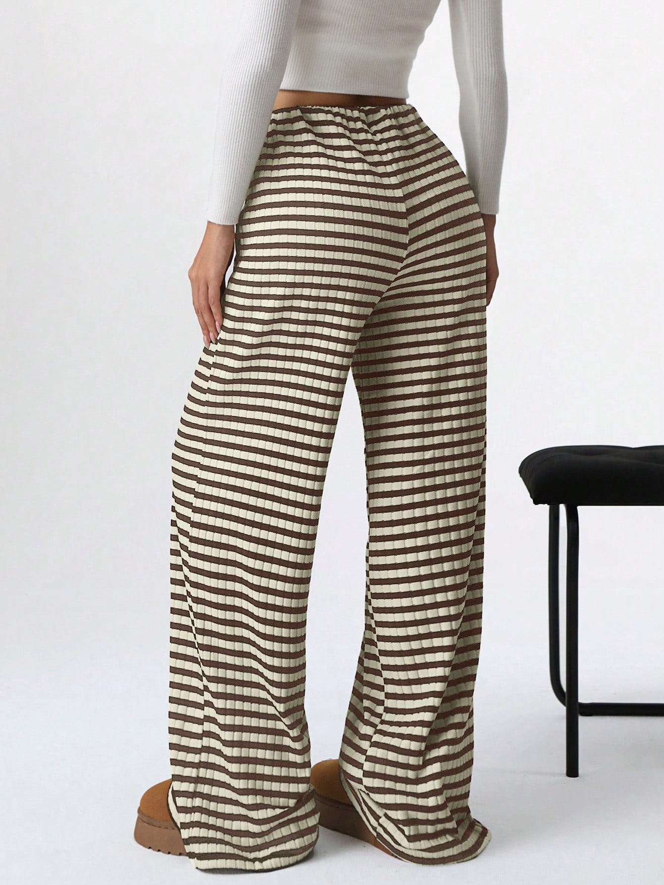 Striped Rubber Band Drawstring Straight Leg Pants