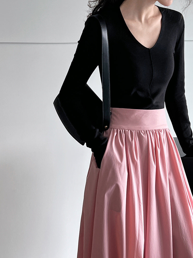 Pink Skirt Large Swing A Line Pleated Pleated Skirt