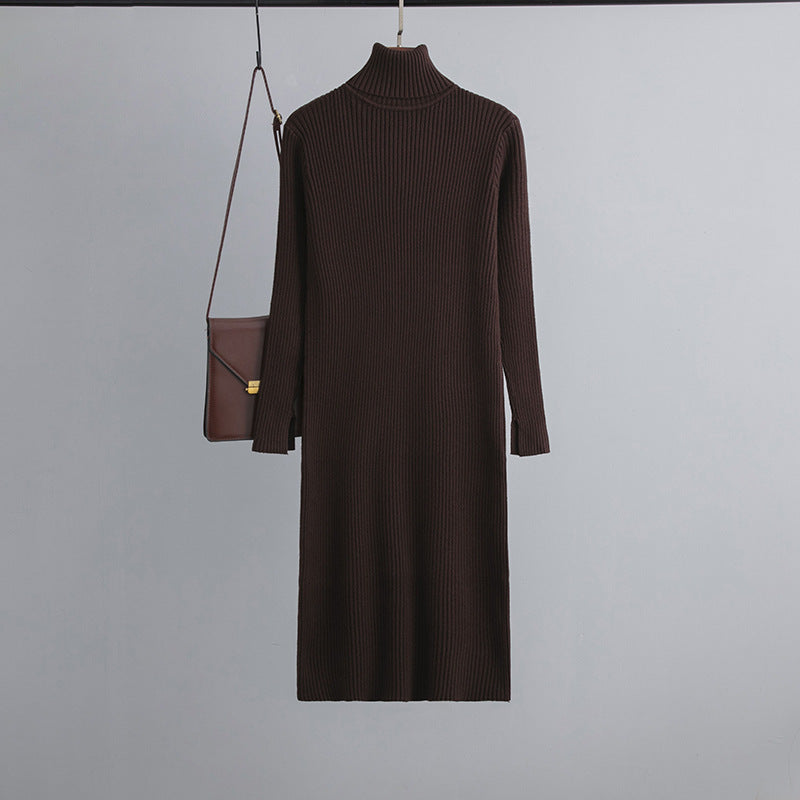 Turtleneck Mid Length Knitted Bottoming Sweater Dress