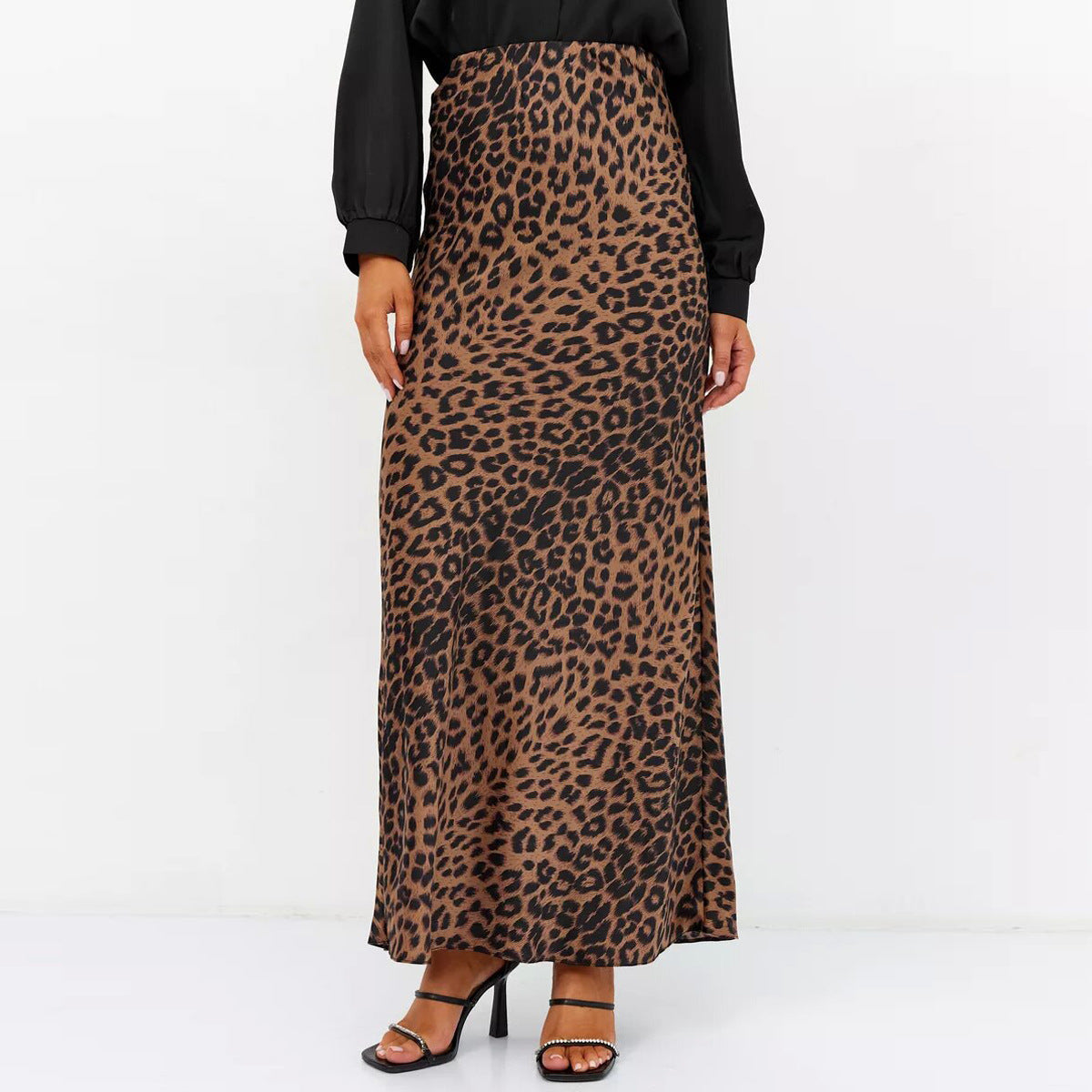 Satin Sexy Leopard Print Maxi Skirt