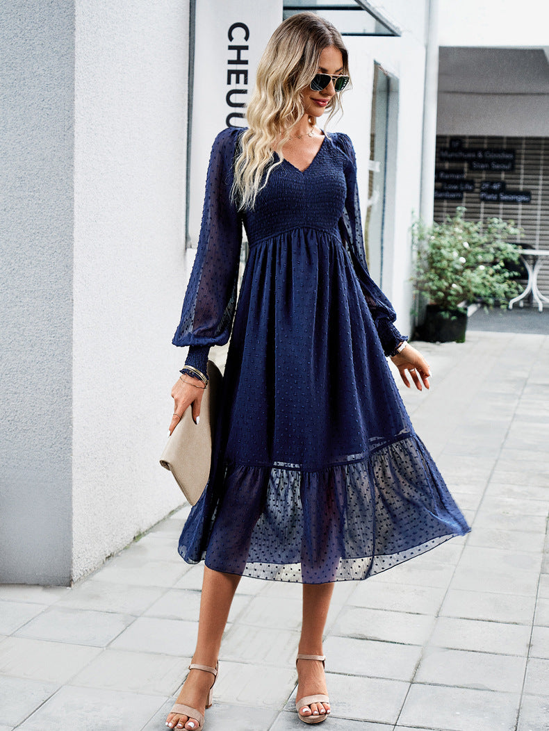 Elegant V-Neck Jacquard Dress