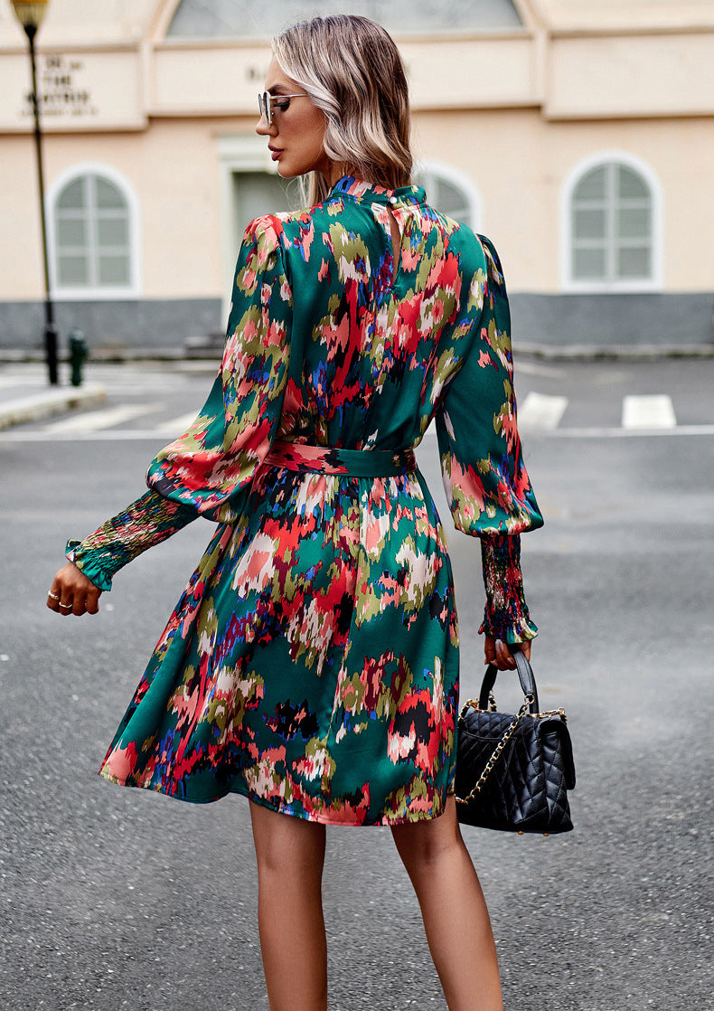 Printed Elegant Long Sleeve Dress