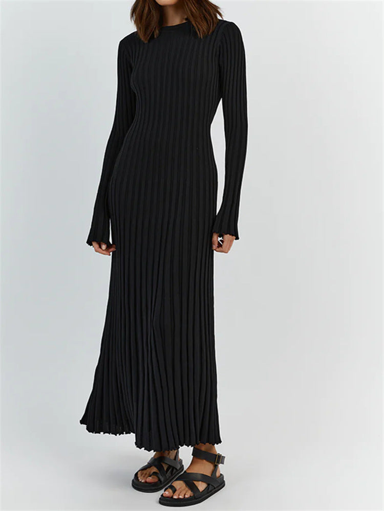 Long Sleeve Round Neck Tight Knitted Dress
