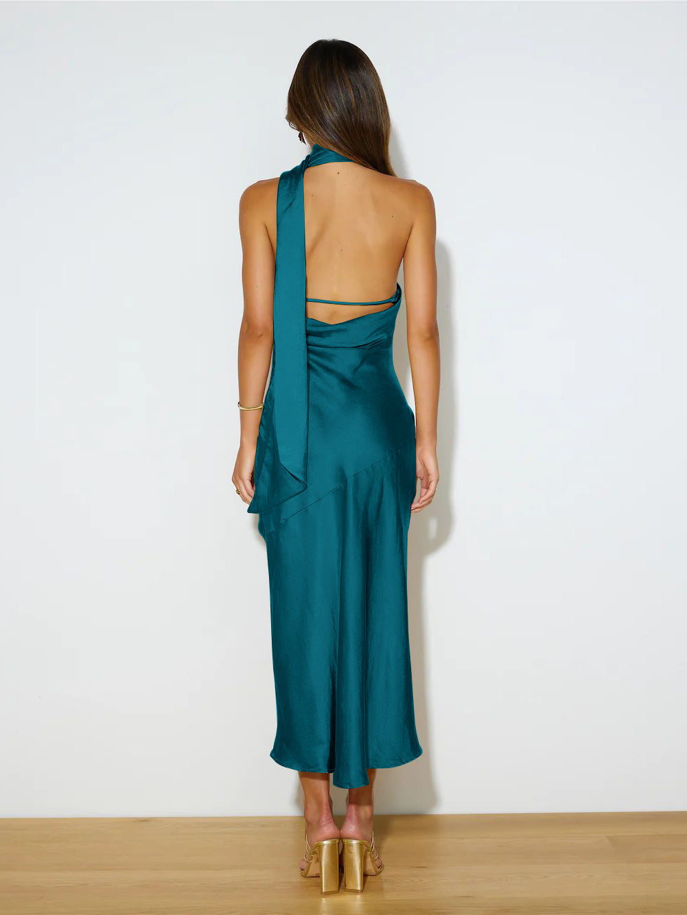 Satin Design Split Sexy Backless French Evening Dress