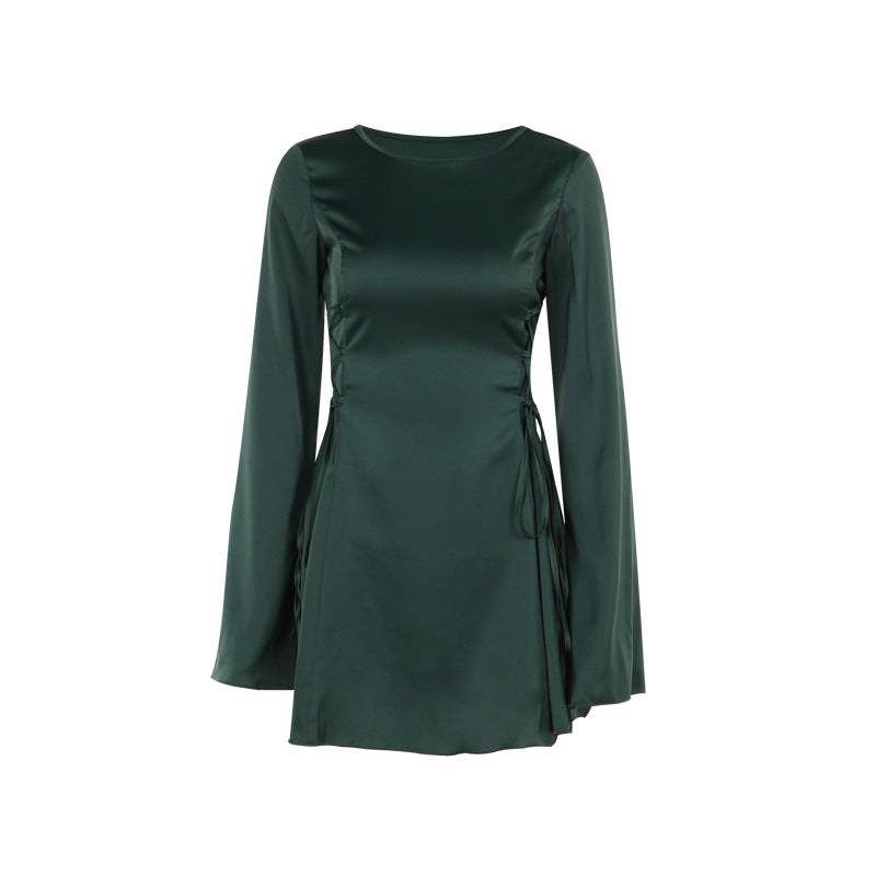 Elegant Slim Satin Tied Long Sleeves Dress