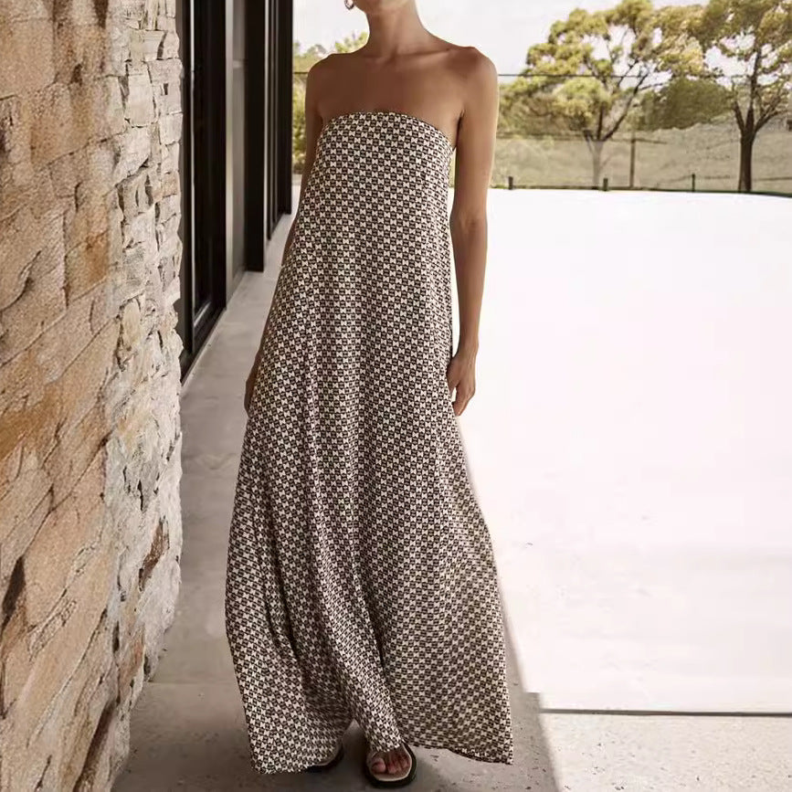 Simple Off Shoulder Print Sleeveless Dress