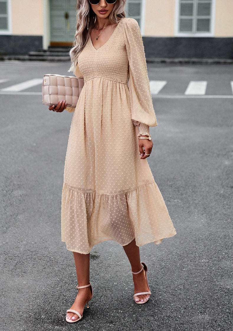 Elegant V-Neck Jacquard Dress