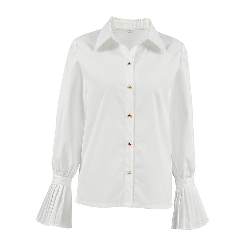 Bell Sleeve White Slim Fit Office Collared Shirt