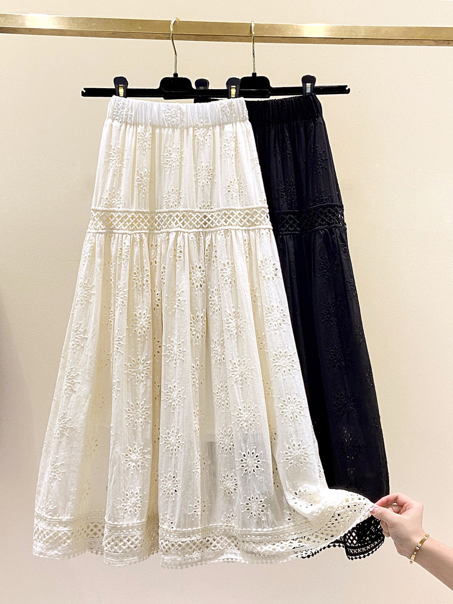 Romantic Retro Hollow Out Embroidery A Line Skirt