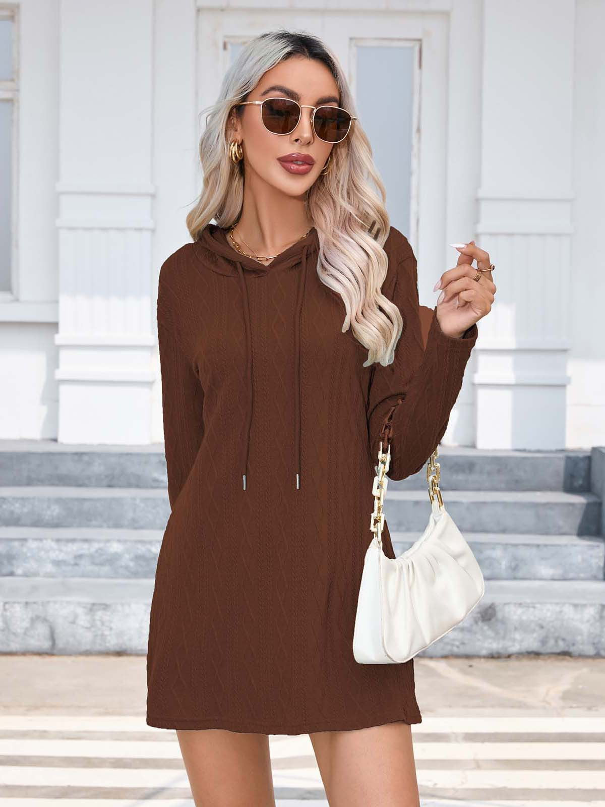 Knitting Hooded Long Sleeve Dress