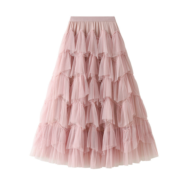 Spring Tiered Dress Mesh Long Skirt