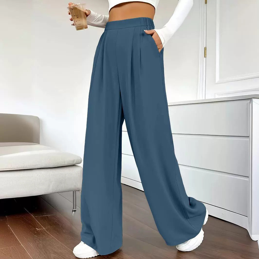 Pantalones de oficina elegantes, rectos, de cintura alta y pierna ancha