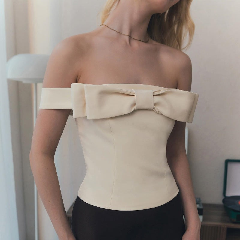Sexy Off Neck Bow Decoration Top