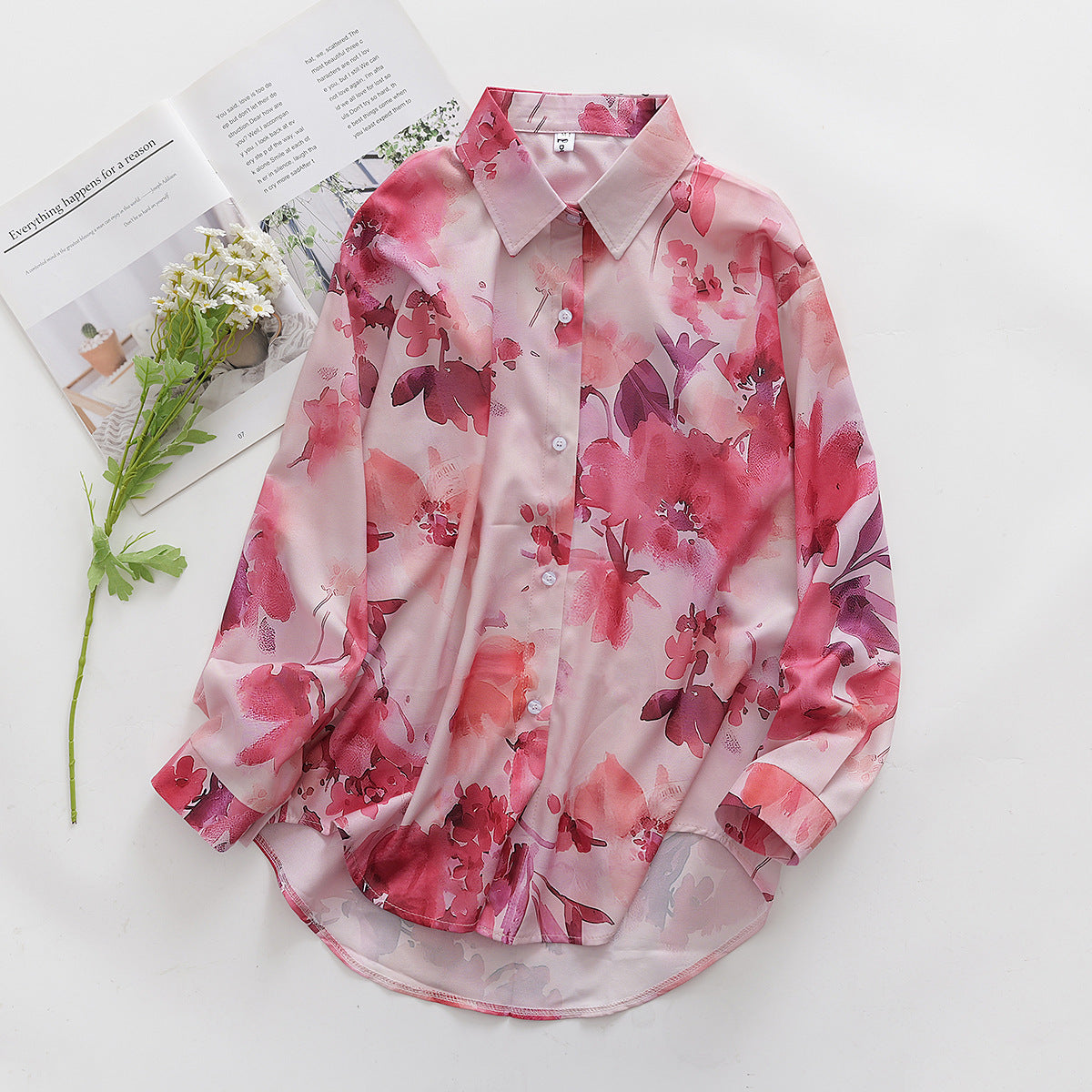 Bloemenprint los kraag shirt met lange mouwen