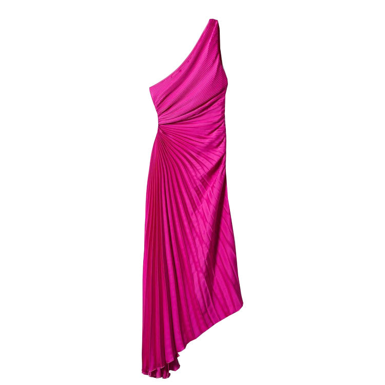 One-Shoulder-Kleid mit diagonalem Kragen und plissierten, ausgehöhlten Ausschnitten