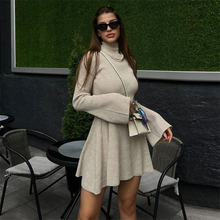 Long Sleeve Knitted Turtleneck Dress