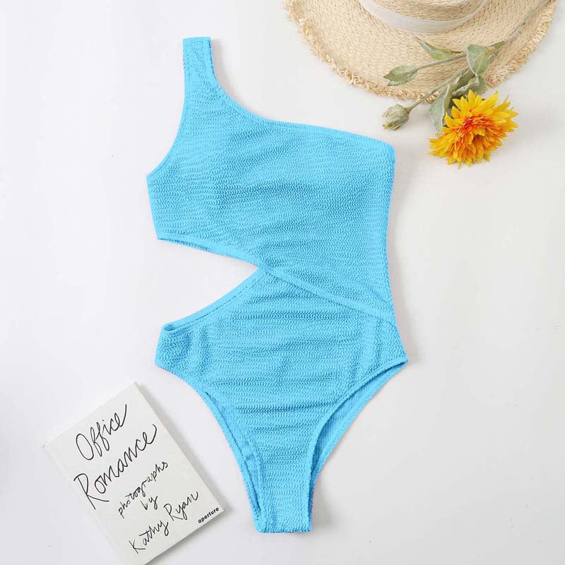 Wrinkle Champray Sexy Siamese One Shoulder Swimsuit