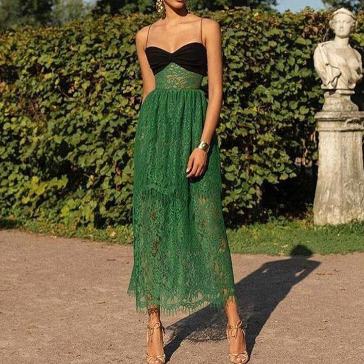 Sexy Lace Green Hollow Out Maxi Dress