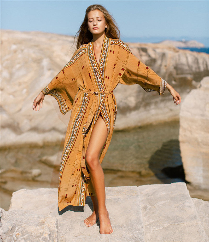 Printed Cardigan with Belt Beach Cover-up