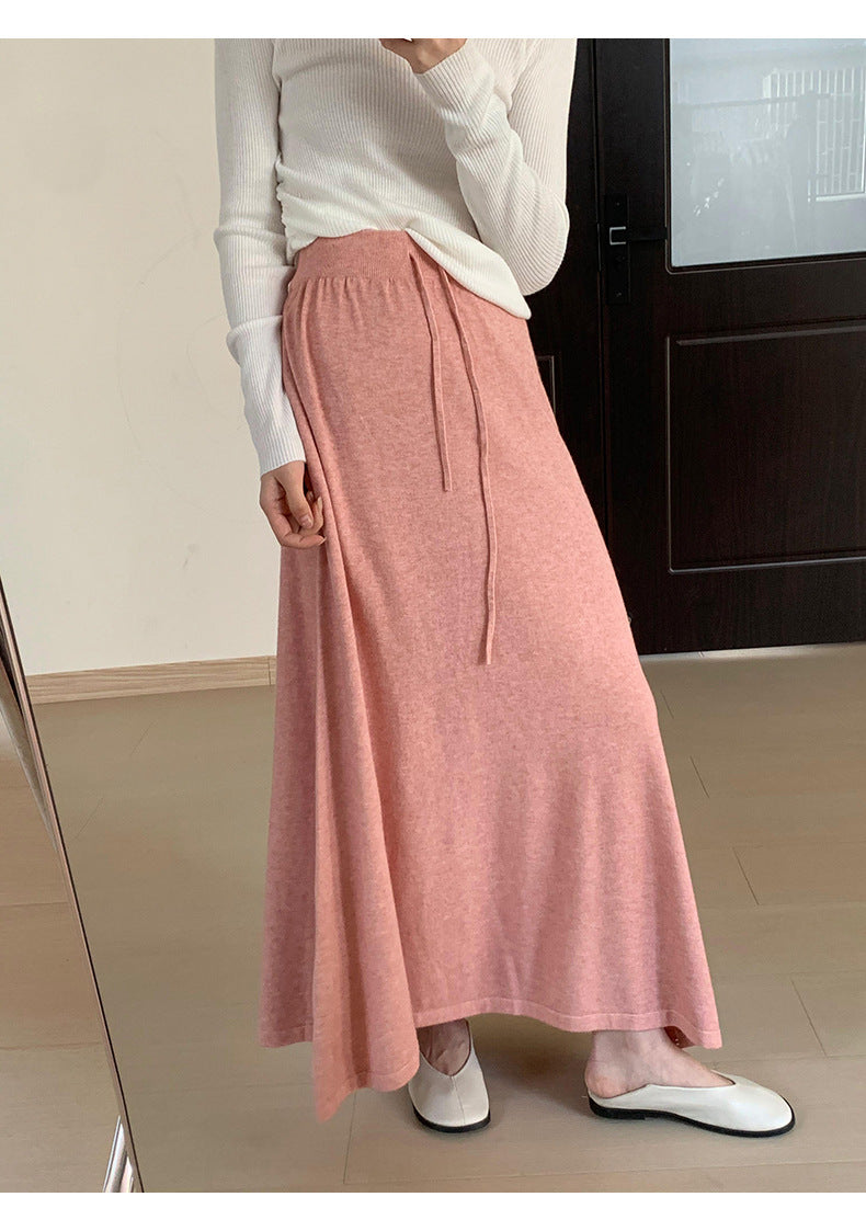 Comfortable All Matching Knitted Waist Slimming Mid Length Skirt