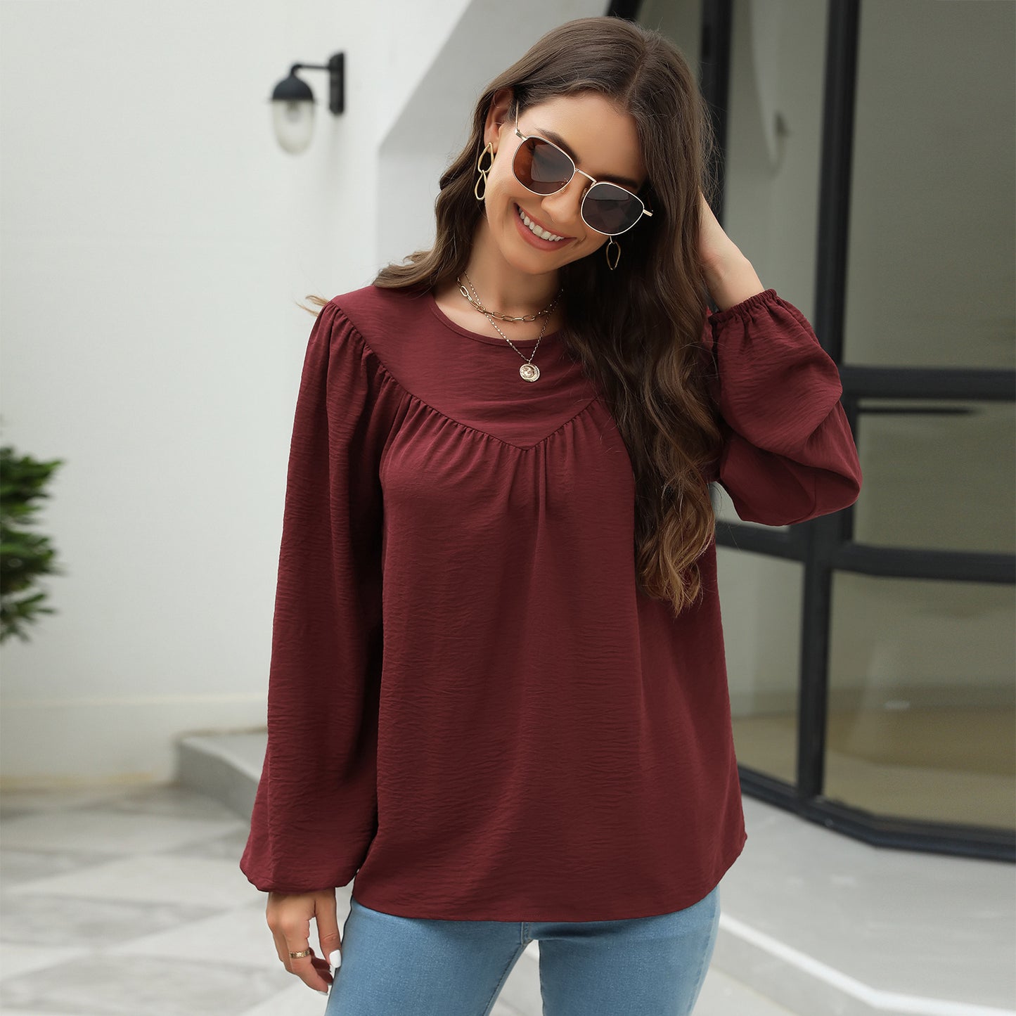 Lantaarnmouw Chiffon Shirt Top