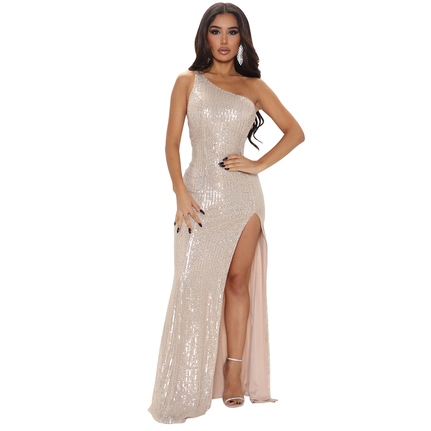 Sexy One Shoulder Beaded Dress