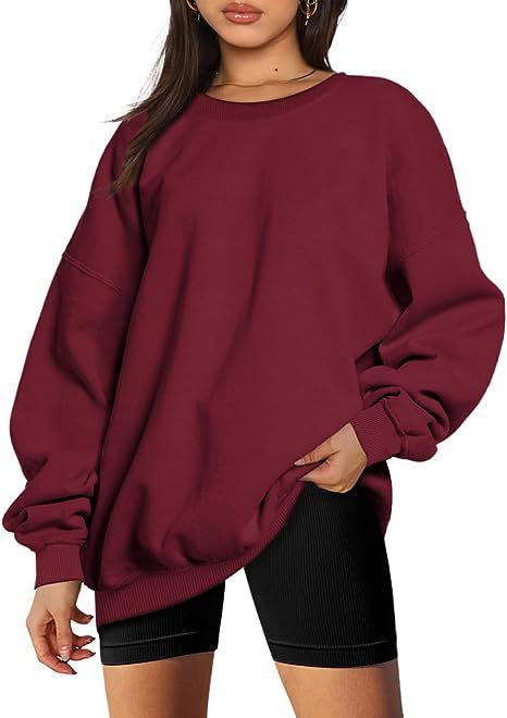 Round Neck Loose Casual Fleece Lined Oversized Sweatshirt