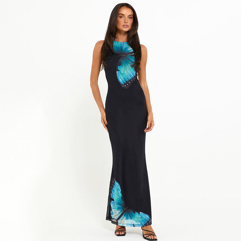 Sexy Butterfly Backless Lace Up Sleeveless Maxi Dress