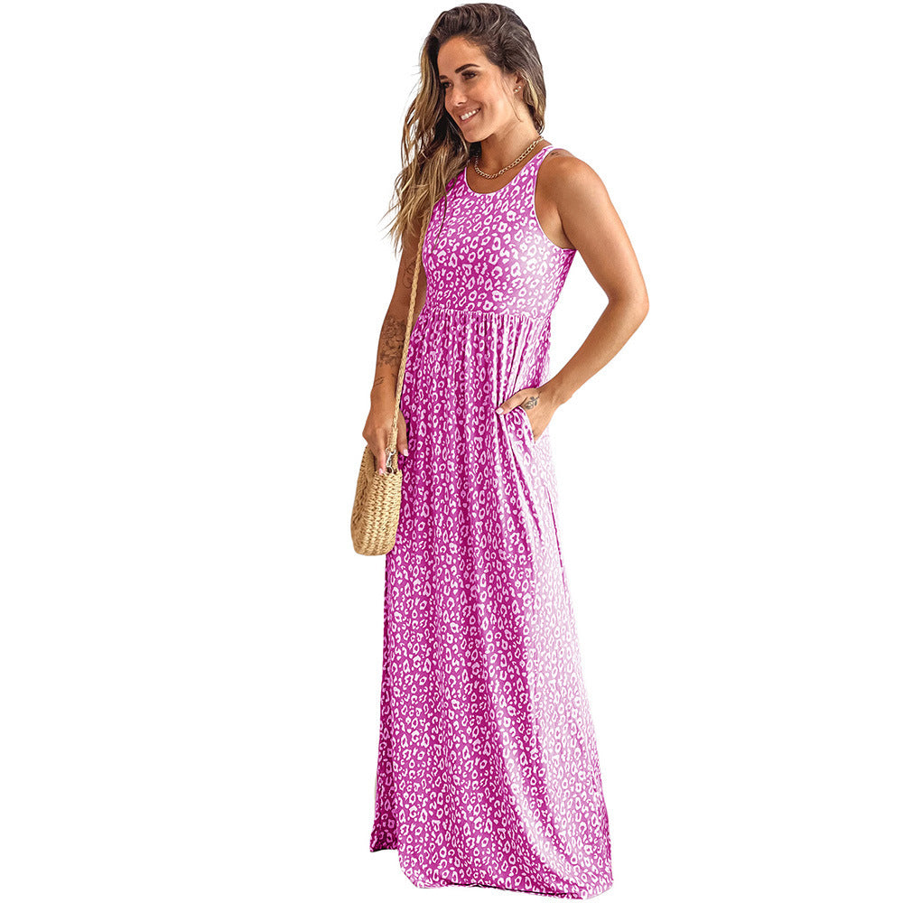 Leopard Print Pocket Sleeveless Maxi Dress