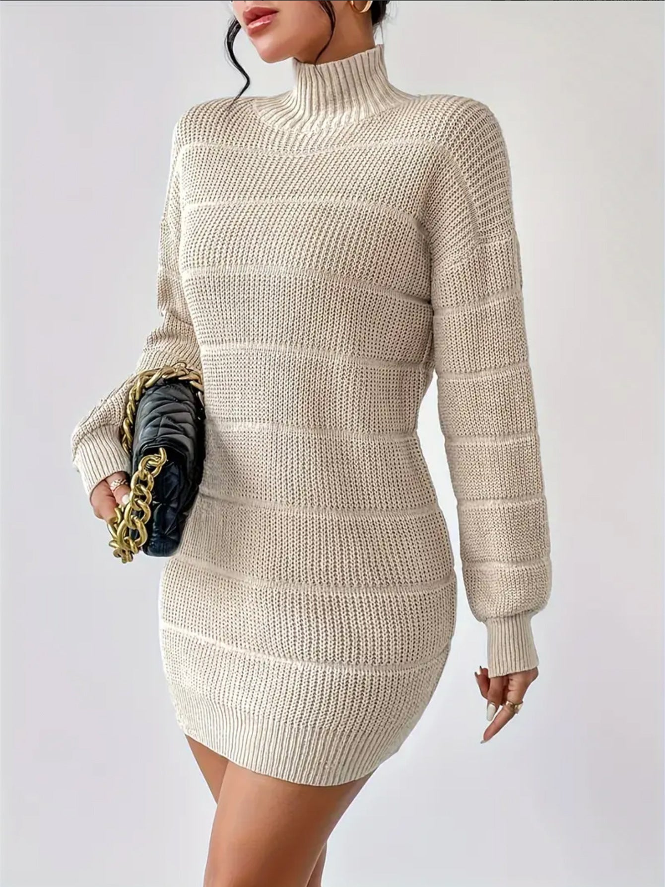 Half Turtleneck Knitted Sexy Dress