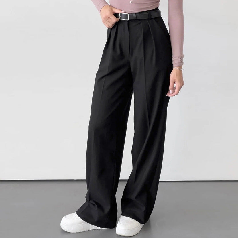 Pantalon de bureau ample à taille haute et jambes larges gris