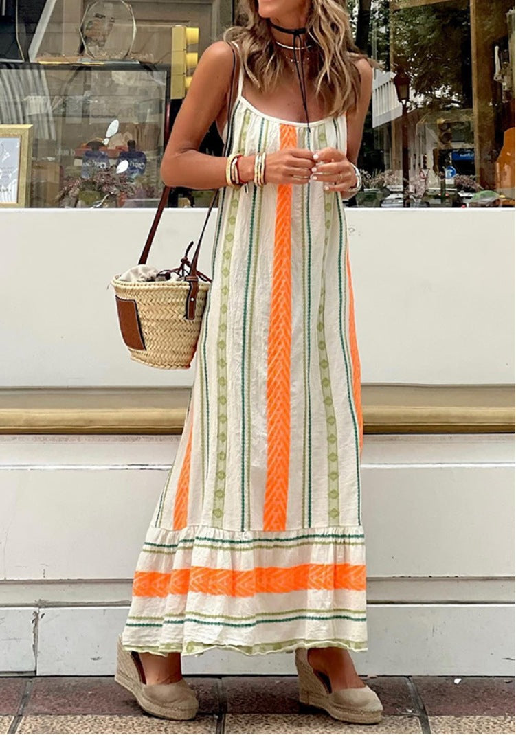 Summer Bohemian Print Strap Loose Dress