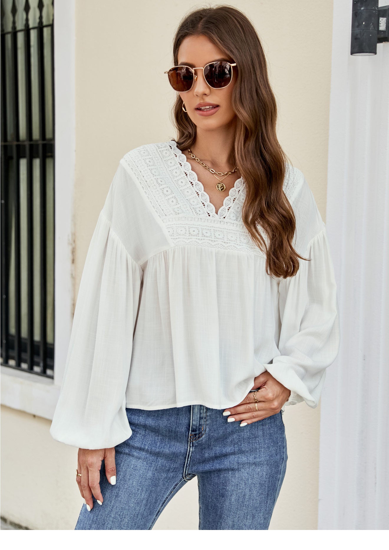 Lantaarnmouw Chiffon Shirt Top