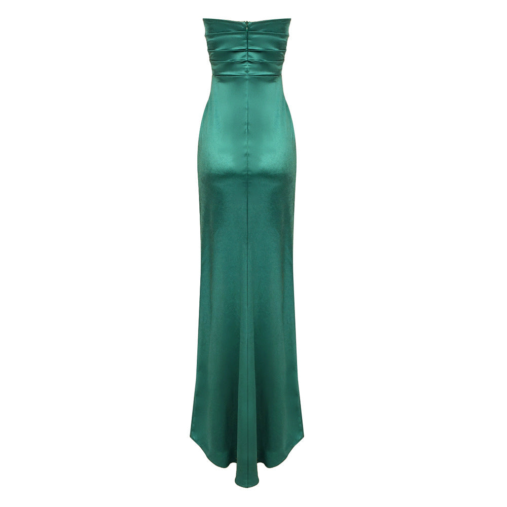 Green Draped Wrap Tube Top Maxi Dress