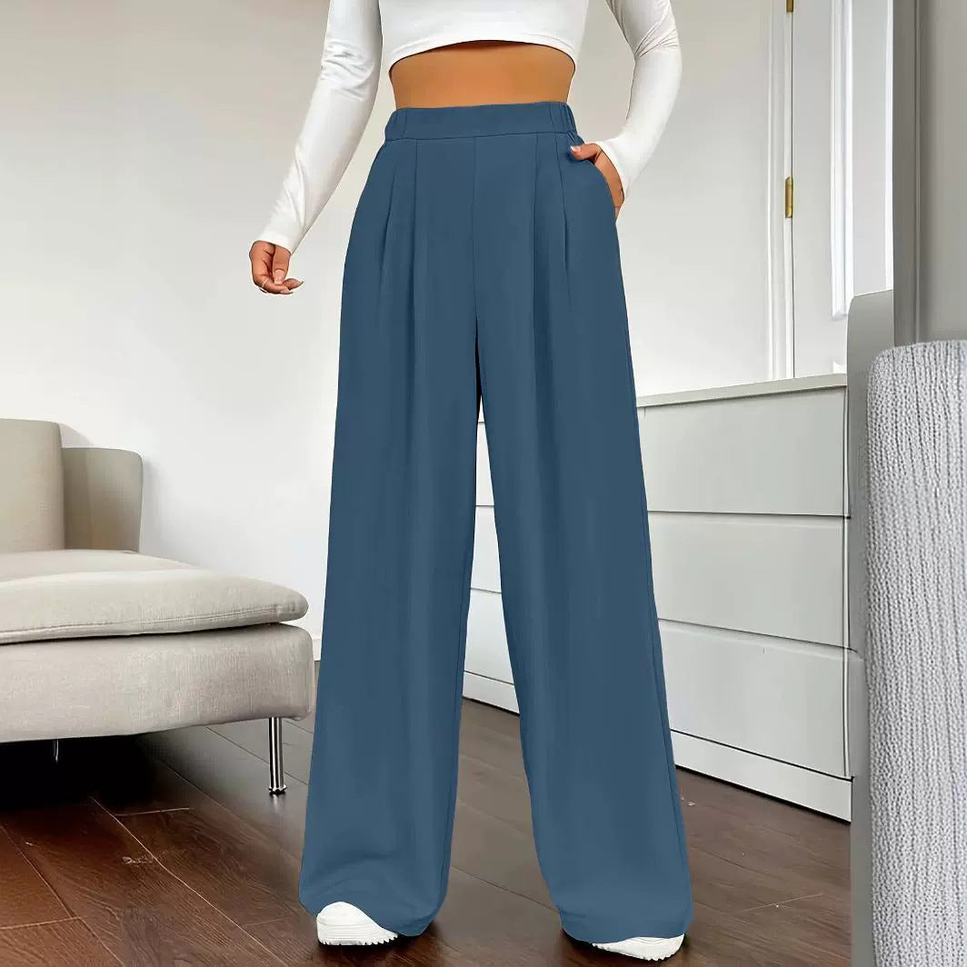 Pantalones de oficina elegantes, rectos, de cintura alta y pierna ancha