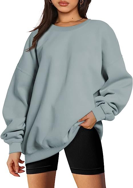 Round Neck Loose Casual Fleece Lined Oversized Sweatshirt