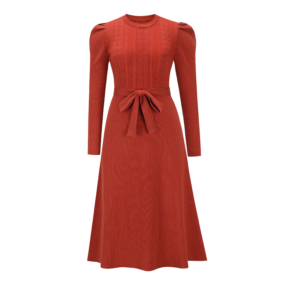 Long Sleeve Knitted Mid-Length Elegant Sweater Dress